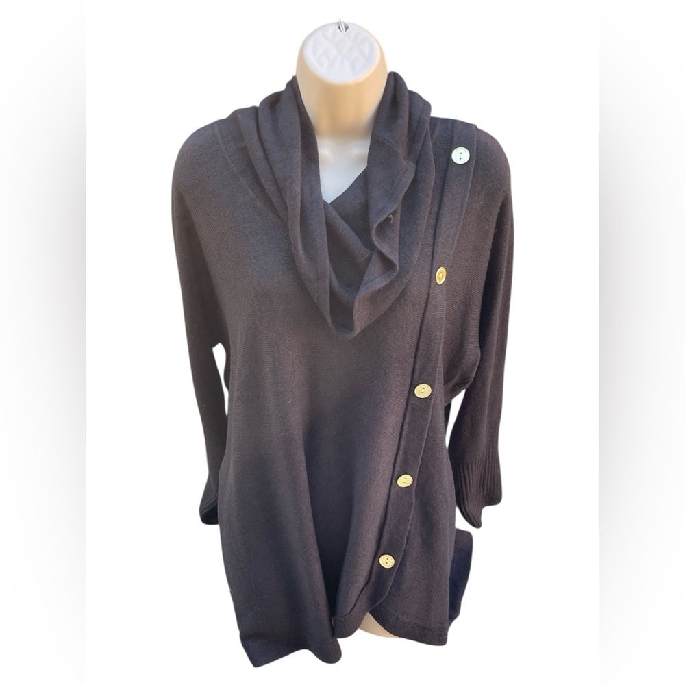 Adrienne Vittadini Black Cowl Neck Sweater with Button Accents Soft Cozy 1X